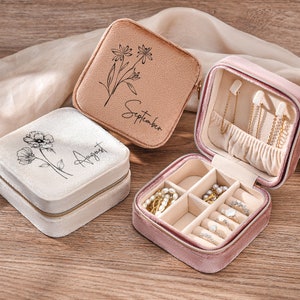 Custom Velvet Jewelry Box, Travel Jewelry Box, Wedding Bridesmaid Gifts, Personalized Gifts for Her