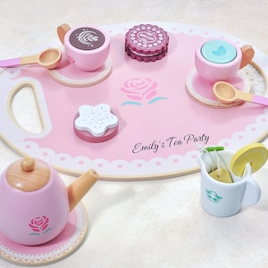 Personalized Wooden Tea Set for Girls, Custom Name Tea Party Pretend Play Toy, Birthday Gift for Kids, Toddler Gift