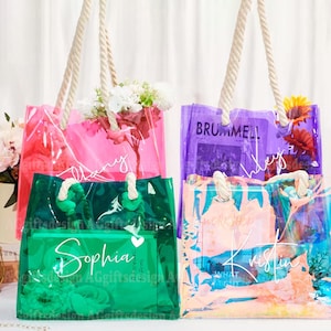Bridesmaid Tote Bag, Custom Clear Tote Bag, Personalized Waterproof Beach Bag, Laser Tote Bag for Swimming, Beach Accessories for Women