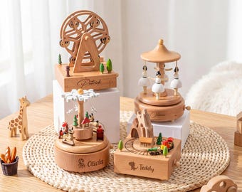 Caja de música personalizada con forma de noria, caja de música de madera personalizada con nombre, regalo romántico para ella, regalo de aniversario, recuerdo para hija