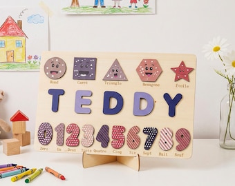 Rompecabezas de madera personalizado con nombre para niños: regalo personalizado para bebés, regalo de primer cumpleaños y Navidad, juguete educativo para niños pequeños, decoración para la habitación infantil.