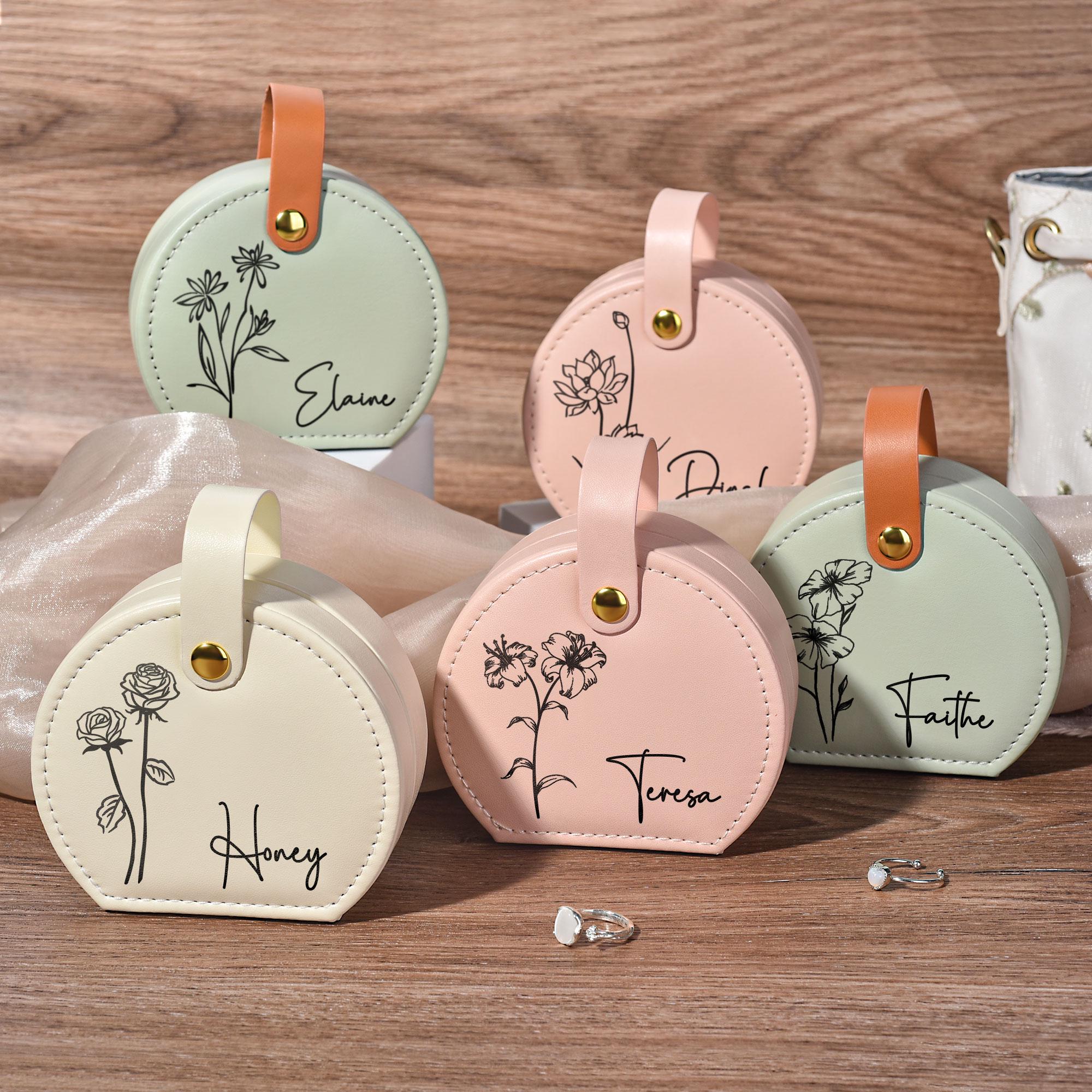 Personalized Travel Jewelry Box – Leather Storage for Earrings, Rings, and Necklaces, Perfect Bridesmaid Gift