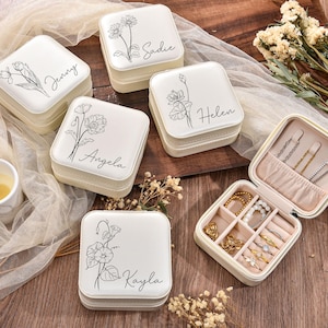 Personalized Travel Jewelry Box, Earrings, Rings, Necklace Storage Box, Leather Jewellery Box, Bridesmaid Gifts Box for Sister, Friend