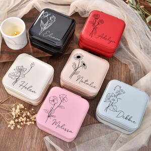 Personalized Travel Jewelry Box, Earrings, Rings, Necklace Storage Box, Leather Jewellery Box, Bridesmaid Gifts Box for Sister, Friend