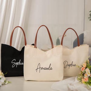 Custom Tote Bag, Bridesmaid Gifts Tote Bag, Embroidered Canvas Tote Bag with Initials, Bridal Shower, Personalized Gifts, Bachelorette Gifts