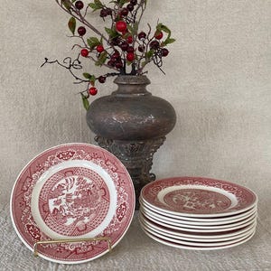 Vintage Christmas Red Willow Ware by Royal China USA sets of 2 Dessert/Pie Plates