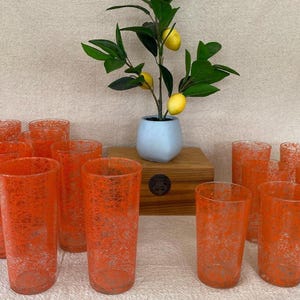 Vintage 1960s Hazel Atlas Orange Spaghetti String Glasses - MCM Barware