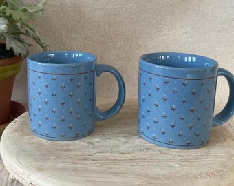Vintage CCCC England Blue Floral Ceramic Coffee/Tea Mugs Set of 2