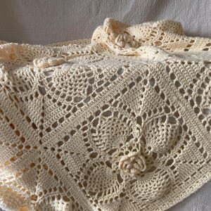 Hand Knit Granny Square Butter Yellow Throw or Afghan Blanket