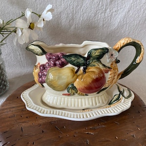 Ceramic Harvest Gravy Boat & Matching Underplate