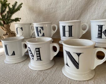 Anthropologie Bistro Stoneware Monogram Mugs