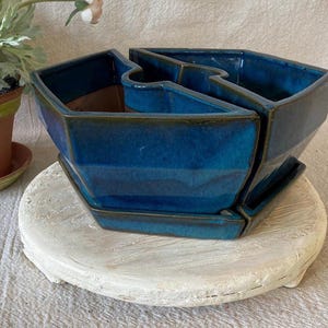 blue patio umbrella flower pot Royal Blue Glazed Ceramic Umbrella Pole Patio Table Planter