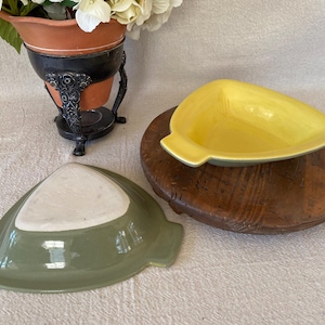 Rare Vintage Gabriel Pasadena 434 Pottery Yellow & Olive Green Triangular Bowls  SOLD SEPARATELY