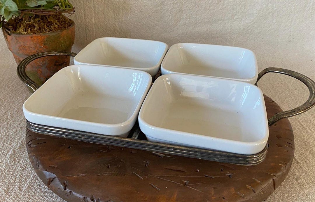 Vintage Silverplate & Porcelain 4-section Condiment Serving Set - Etsy