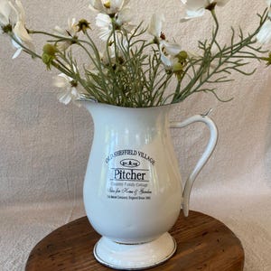 Vintage Style Old Sheffield Village White Enamel Pitcher