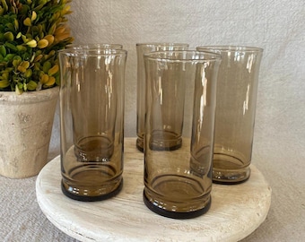 Vintage Set of 5 Libbey Bolero Smokey Brown MCM Tumblers
