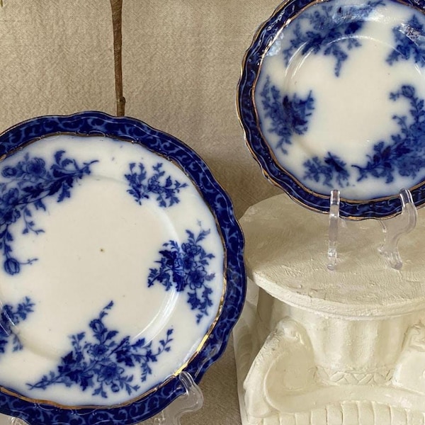 Antique Henry Alcock "Touraine" Flow Blue Semi Porcelain Plates in 2 Sizes