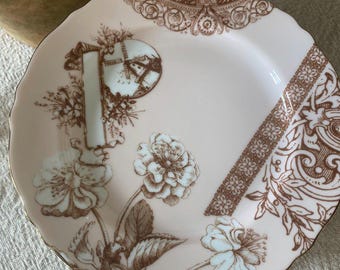 Vintage Anthropologie Salad Plate, Pink Floral Movement