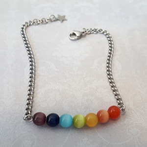 Bracelet arc-en-ciel perles oeil de chat et acier inoxydable