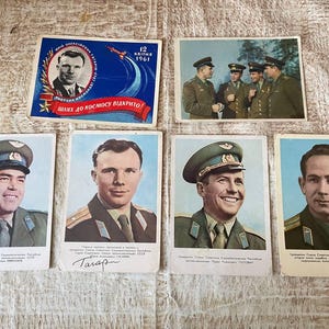 Cartoline dei cosmonauti dell'URSS. Gagarin, Leonov, Nikolaev, Popovich, Titov
