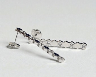 In Box Vintage 925 Silver Geometric Crystal Bar Stud Earrings, Minimalist Long Earrings, Retro Jewelry Gift