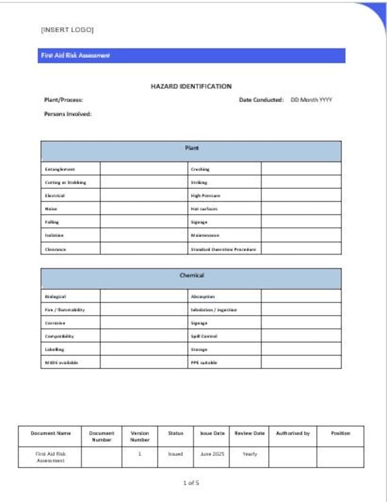 Iso 45001 Simple Risk Assessment Example First Aid Risk Assessment Form | ISO 45001 - Etsy