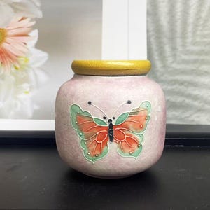 Mini-Keramiktöpfe für Haustierurne, einzigartige Hundeasche für Memory Pot, kleine Urne für menschliche Asche, glasierte Keramiktopf für Familienasche-Gedächtnisgeschenke Red Butterfly 1