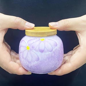 Mini-Keramiktöpfe für Haustierurne, einzigartige Hundeasche für Memory Pot, kleine Urne für menschliche Asche, glasierte Keramiktopf für Familienasche-Gedächtnisgeschenke Purple Daisy