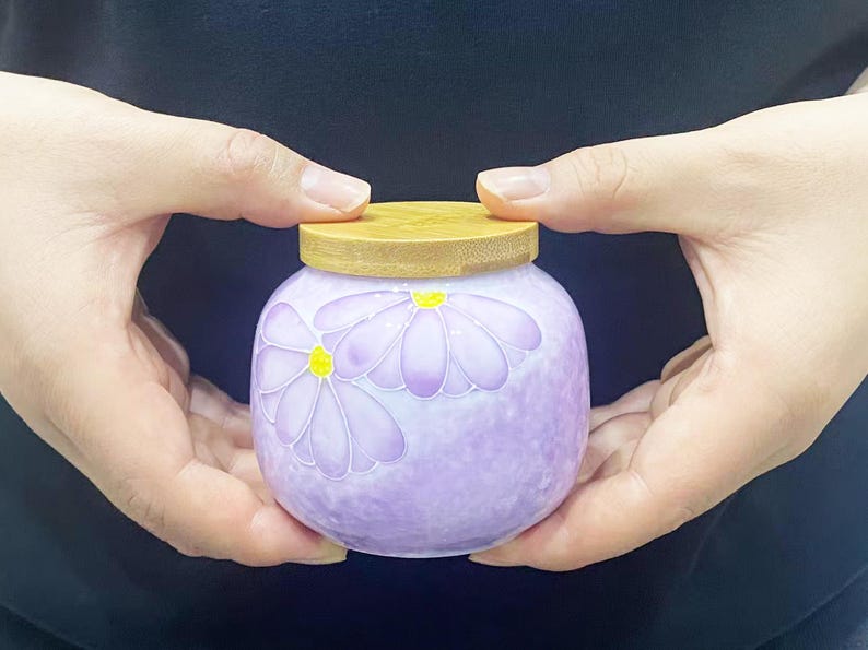 Mini-Keramiktöpfe für Haustierurne, einzigartige Hundeasche für Memory Pot, kleine Urne für menschliche Asche, glasierte Keramiktopf für Familienasche-Gedächtnisgeschenke Purple Daisy