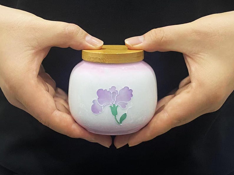 Mini-Keramiktöpfe für Haustierurne, einzigartige Hundeasche für Memory Pot, kleine Urne für menschliche Asche, glasierte Keramiktopf für Familienasche-Gedächtnisgeschenke Carnation