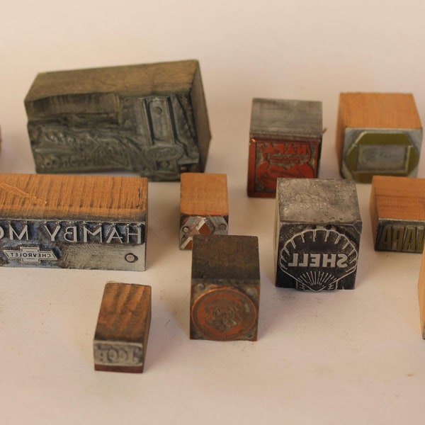 Vintage Type Block - AUTO CAR Collection - Letterpress Printer Set-Chevrolet, Jeep, Shell, Ford