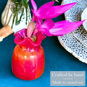 Bright mini bud vase in Pink Orange Dopamine Decor for Maximalist Spring Summer Home Colorful Handmade Fun Gift for Her Room or Desk