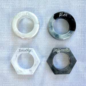 Bespoke resin napkin rings personalised name table setting decor handmade dining accessories unique wedding favours gift housewarming gift