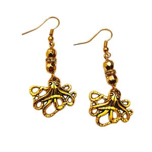 Gold Beaded Octopus Dangle Earrings