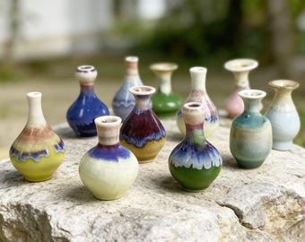 Cute Mini Flower Vase Mommy Pot Desk Decor Gifts for Her, Handmade Cat whiskers Holder Gifts for Mom, Miniature Bud Ceramic Vase Gifts.