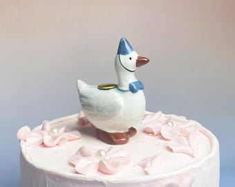 Cute Goose Candle Holder, Handmade Goose Cake Topper, Birthday Candle Holder, Ceramic Candle Holder, Unique Mini Ceramic Ornament Gift