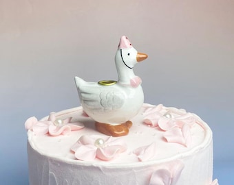 Cute Goose Candle Holder, Handmade Goose Cake Topper, Birthday Candle Holder, Ceramic Candle Holder, Unique Mini Ceramic Ornament Gift