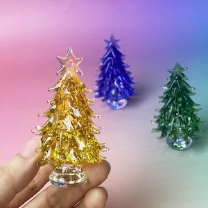 Mini Handmade Stained Glass Figurines Gift for Christmas Desktop Decor, Miniature Colourful Christmas Tree Ornament for Xmas Home Decor Gift