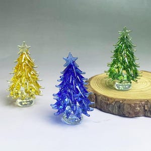 Mini Handmade Stained Glass Figurines Gift for Christmas Desktop Decor, Miniature Colourful Christmas Tree Ornament for Xmas Home Decor Gift