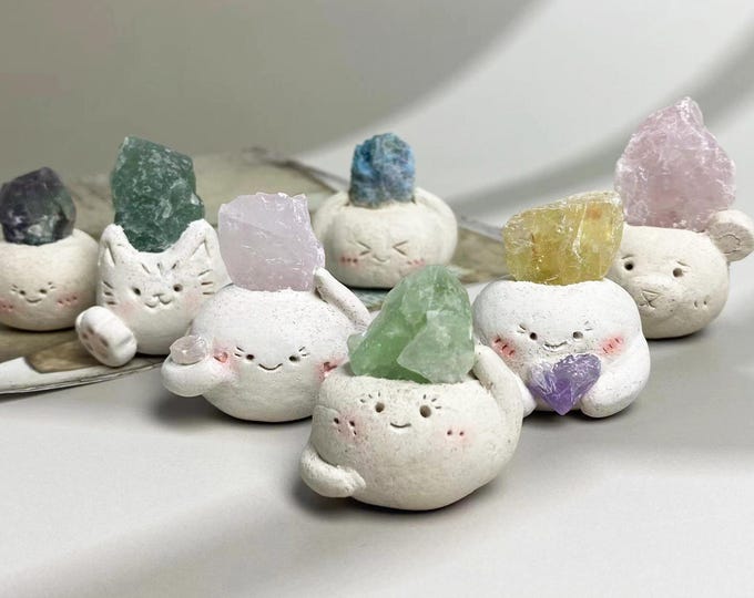 Cute Clay Crystal Pet Gift for Desk Decor, Handmade Natural Buddies ...