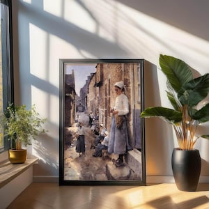 Uma Rua na Bretanha - Stanhope Forbes - Arte em Tricô - Arte de Parede com Fios - Ideia de Presente para Tricotadores - Decoração de Parede Vintage