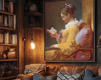 Leseecke Wandkunst - Warme Frau beim Lesen klassischer Gemäldedruck