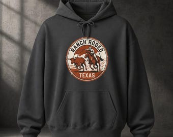 Ranch Rodeo Hoodie, Texas Western Cowboy Sweatshirt, Vintage Pigment-Dye Pullover