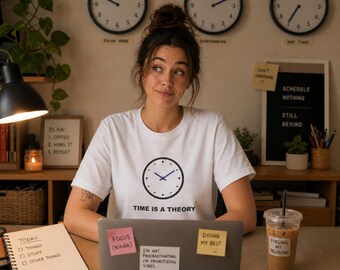 ADHD Time Blindness Shirt | Time Is A Theory Gift | Neurodivergent Humor Graphic Tee | Funny Clock Unisex