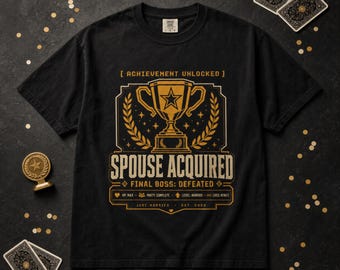 Gamer Spouse Acquired Shirt, Just Married Tee, RPG Couple Outfit, Honeymoon Apparel