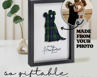 Personalized Tartan Wedding Portrait Bride Groom Tartan Wall Art Newlywed Anniversary Scottish Heritage Decor Couples Gift 3D Paper Print
