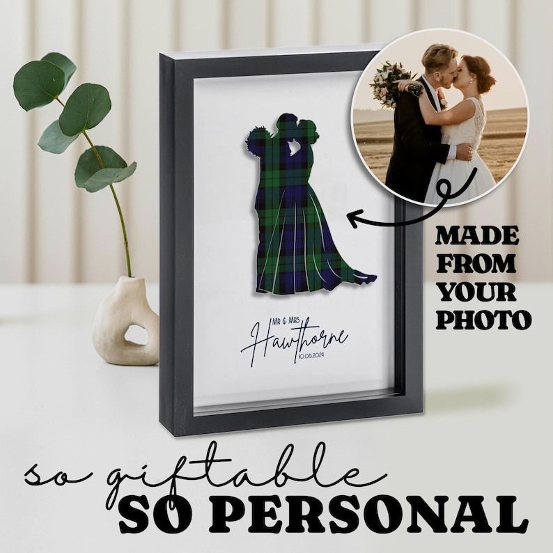 Personalized Tartan Wedding Portrait Tartan Wall Art Wedding Gift Anniversary Gift Newlywed Gift Scottish Heritage Gift Couples Gift Custom Wedding Portrait Bride Groom Portrait Wedding Decor Anniversary Decor
