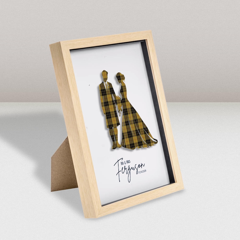 Wedding Gift Anniversary Gift Personalized Wall Art Custom Wedding Portrait Bride and Groom Portrait Tartan Art Scottish Heritage Gift Newlywed Gift Wedding Decor Anniversary Decor Canvas Print A4 A5 sizes