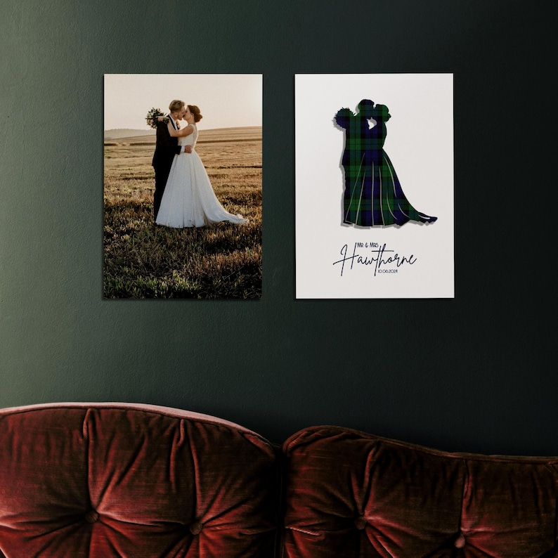 Tartan Wedding Gift Scottish Wedding Gift Personalized Wedding Gift Custom Tartan Art Personalized Tartan Art Wedding Anniversary Gift Bridal Shower Gift Couples Gift Home Decor Tartan Wall Art Bride and Groom Portrait