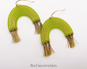 Green earrings, rainbow earrings, dangle earrings, acrylic earrings, lightweight earrings, handmade earrings, made in USA, for her